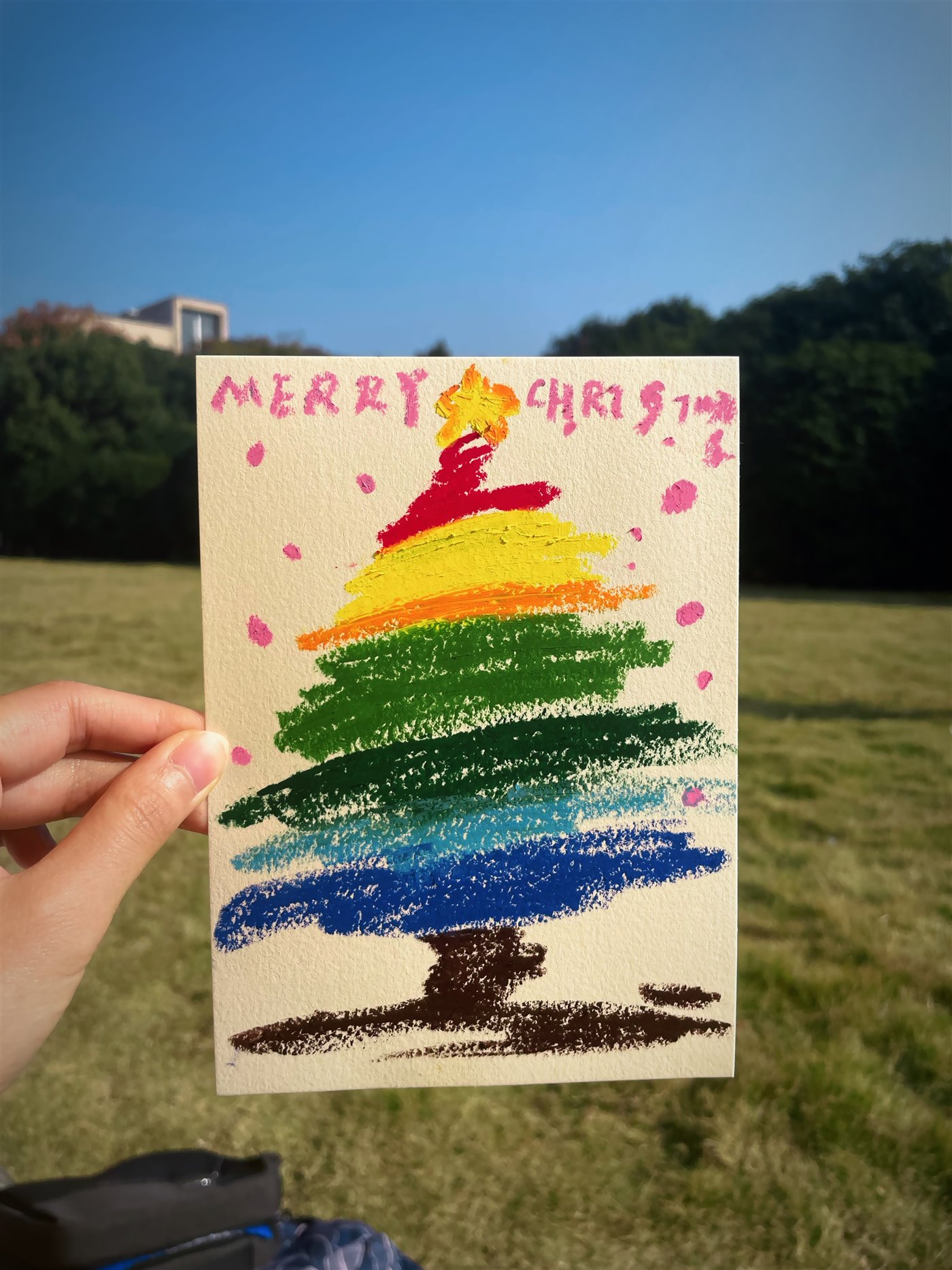 户外完成的彩色油画棒作品